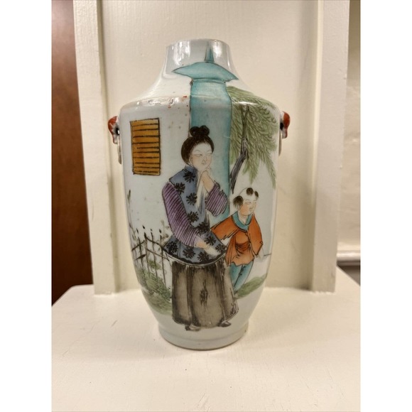 Antique Chinese Signed Inscribed Porcelain Famille Rose Vase 19th Century W/ COA